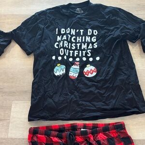 Black Christmas Dad Pajamas Graphic Tee and Plaid pant Set- size XL